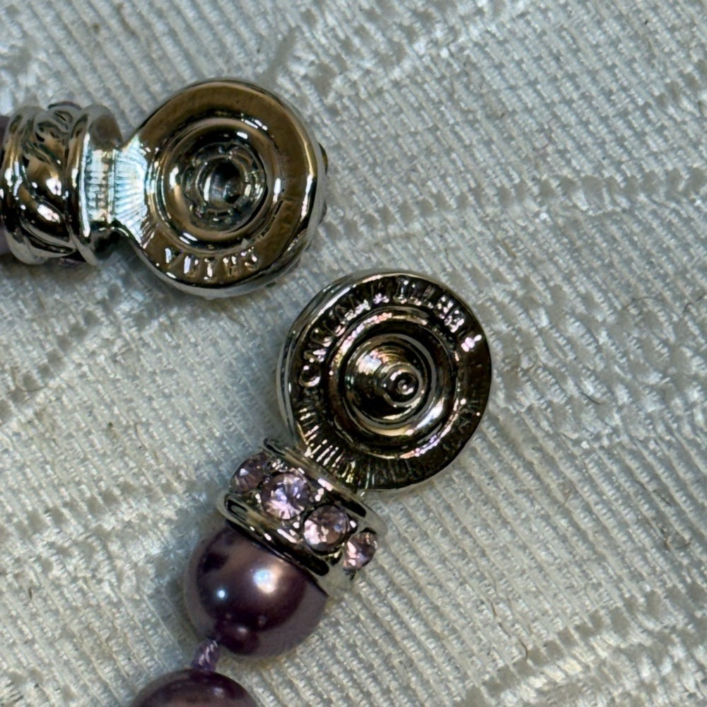 Rare Nolan Miller Lavender Purple Pearl Necklace 18” Crystal Clasp Signed - Picture 11 of 12